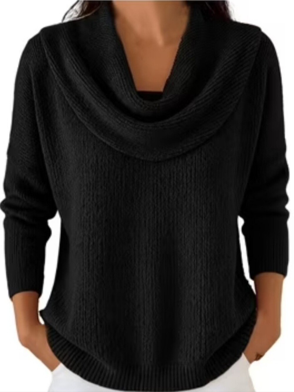 Bobi Los Angeles Black Cowl Neck Ribbed Knit Sweater Size Large